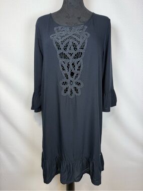 Roxy Gold Soul Coverup Sz Medium Black Crocheted Lace front Open Back w/tie